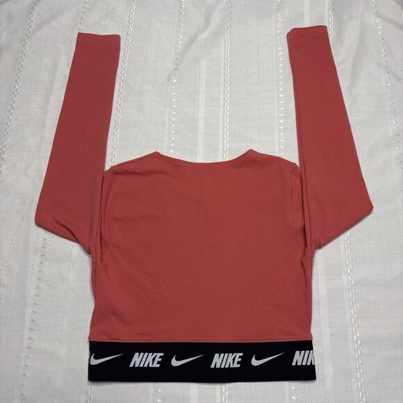 Nike Women’s Crop Long Sleeve Nike Tape Logo - Size Medium / Coral - Picture 9 of 12